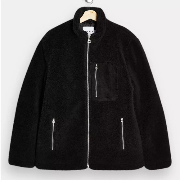 Top Man Black Teddy Fleece Jacket - Picture 3 of 14